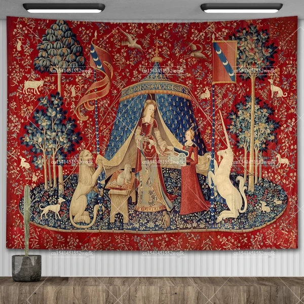 Maiden And Unicorn Medieval Tapestry Wall Hanging Aesthetic Room Decor Ancient Egypt Tapestry Macrame Bedroom Decoration Carpets 4