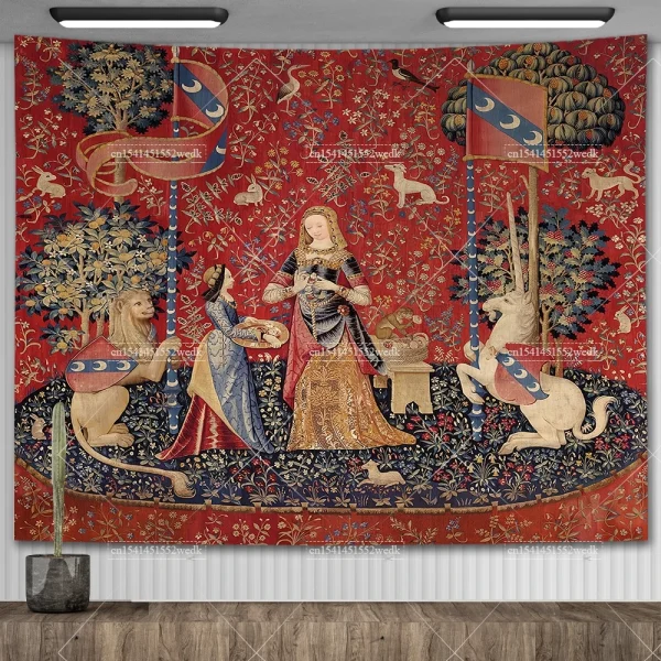 Maiden And Unicorn Medieval Tapestry Wall Hanging Aesthetic Room Decor Ancient Egypt Tapestry Macrame Bedroom Decoration Carpets 5