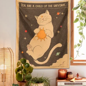 Sun moon Tarot Cat Tapestry  Wall Hanging Witchcraft you are a child of the universe Bohemia Home Decor Hippie Bedroom Decor 1