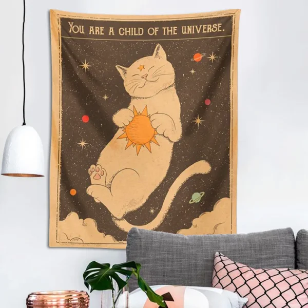 Sun moon Tarot Cat Tapestry  Wall Hanging Witchcraft you are a child of the universe Bohemia Home Decor Hippie Bedroom Decor 2
