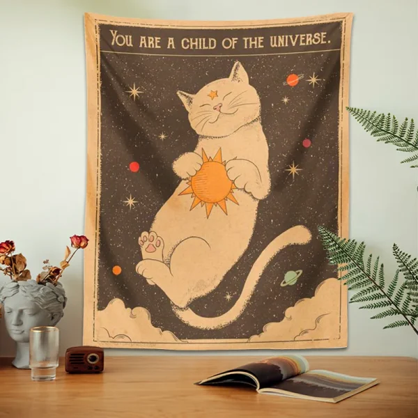 Sun moon Tarot Cat Tapestry  Wall Hanging Witchcraft you are a child of the universe Bohemia Home Decor Hippie Bedroom Decor 3