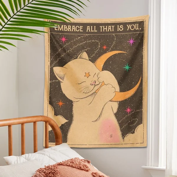 Sun moon Tarot Cat Tapestry  Wall Hanging Witchcraft you are a child of the universe Bohemia Home Decor Hippie Bedroom Decor 4