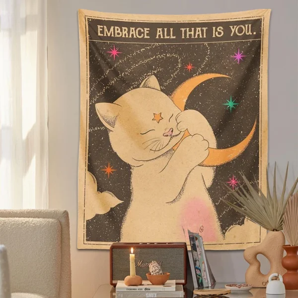 Sun moon Tarot Cat Tapestry  Wall Hanging Witchcraft you are a child of the universe Bohemia Home Decor Hippie Bedroom Decor 5