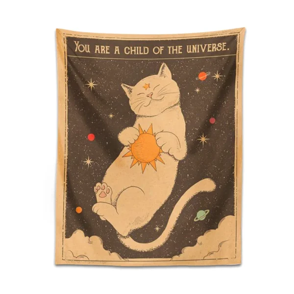 Sun moon Tarot Cat Tapestry  Wall Hanging Witchcraft you are a child of the universe Bohemia Home Decor Hippie Bedroom Decor 6