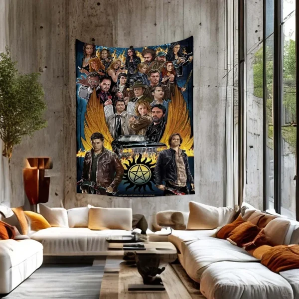 1PC TV Play Series Supernatural Movie Tapestry Printed Large Wall Tapestry Art Science Fiction Room Home Decor Decor Blanket 2