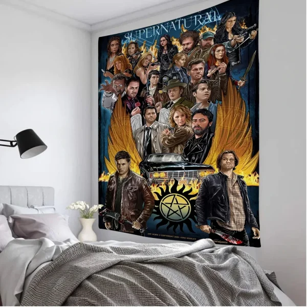 1PC TV Play Series Supernatural Movie Tapestry Printed Large Wall Tapestry Art Science Fiction Room Home Decor Decor Blanket 3