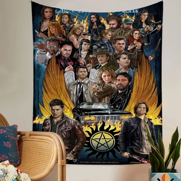 1PC TV Play Series Supernatural Movie Tapestry Printed Large Wall Tapestry Art Science Fiction Room Home Decor Decor Blanket 4