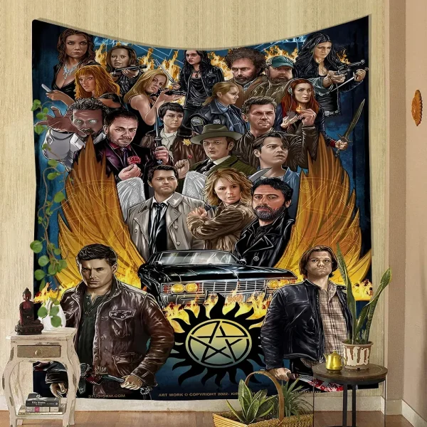 1PC TV Play Series Supernatural Movie Tapestry Printed Large Wall Tapestry Art Science Fiction Room Home Decor Decor Blanket 6