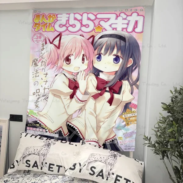 1PC Anime Puella Magi Madoka Magica Tapestry Printed Large Wall Tapestry Art Science Fiction Room Home Decor Decor Blanket 2