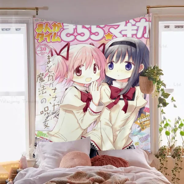 1PC Anime Puella Magi Madoka Magica Tapestry Printed Large Wall Tapestry Art Science Fiction Room Home Decor Decor Blanket 4