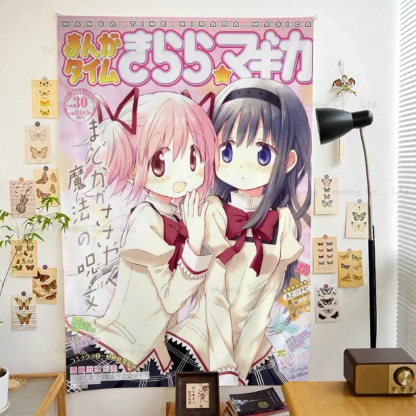 1PC Anime Puella Magi Madoka Magica Tapestry Printed Large Wall Tapestry Art Science Fiction Room Home Decor Decor Blanket 5