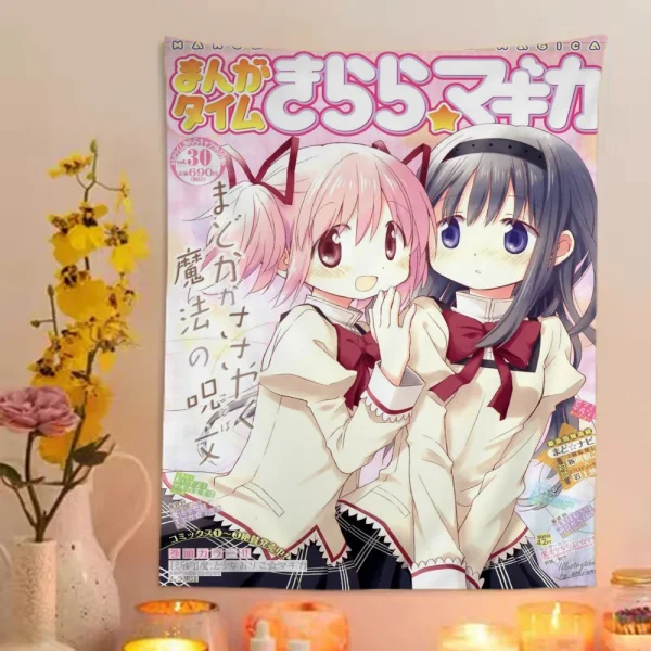 1PC Anime Puella Magi Madoka Magica Tapestry Printed Large Wall Tapestry Art Science Fiction Room Home Decor Decor Blanket 6