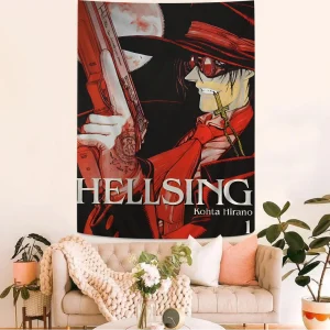 Anime Hellsing Tapestry Art Printing Japanese Wall Tapestry Anime Wall Hanging Home Decor 1
