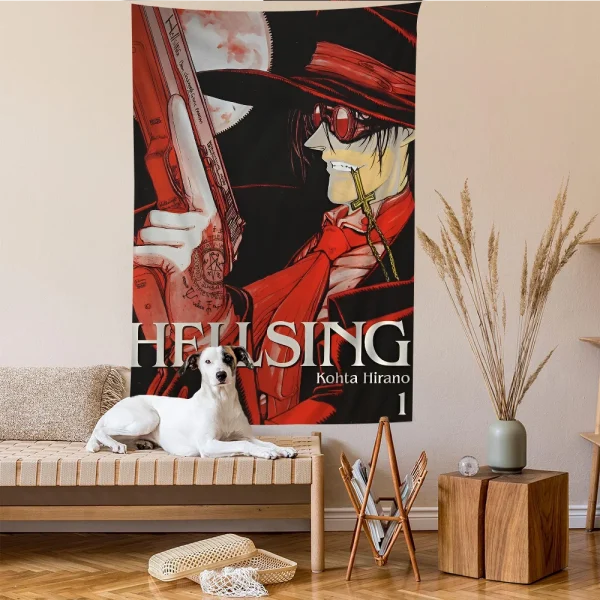 Anime Hellsing Tapestry Art Printing Japanese Wall Tapestry Anime Wall Hanging Home Decor 3