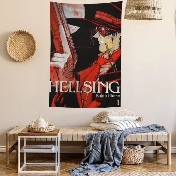 Anime Hellsing Tapestry Art Printing Japanese Wall Tapestry Anime Wall Hanging Home Decor 4