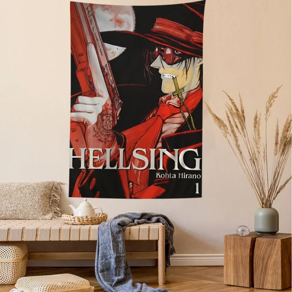 Anime Hellsing Tapestry Art Printing Japanese Wall Tapestry Anime Wall Hanging Home Decor 5