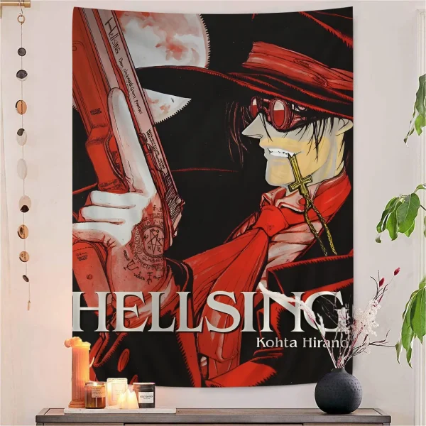 Anime Hellsing Tapestry Art Printing Japanese Wall Tapestry Anime Wall Hanging Home Decor 6