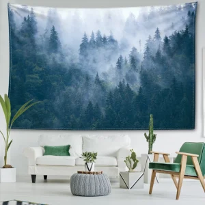 Misty Forest Tapestry Wall Hanging Natural Art Landscape Bohemian Minimalist Art Hippy Living Room Bedroom Home Decor 1