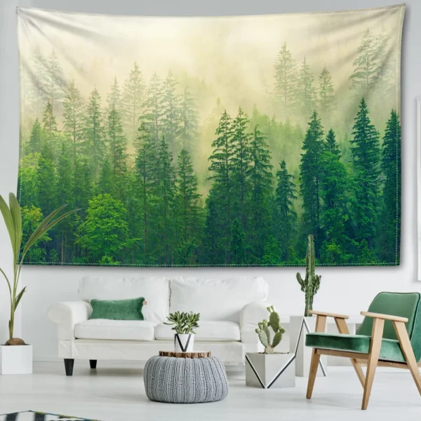 Misty Forest Tapestry Wall Hanging Natural Art Landscape Bohemian Minimalist Art Hippy Living Room Bedroom Home Decor 2
