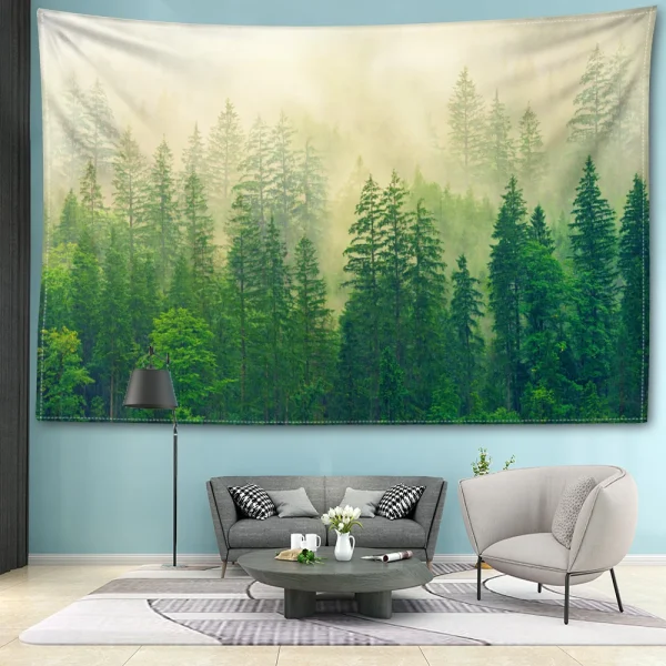 Misty Forest Tapestry Wall Hanging Natural Art Landscape Bohemian Minimalist Art Hippy Living Room Bedroom Home Decor 4