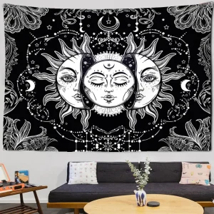 Mandala Tapestry White Black Sun And Moon Tapestry Wall Hanging Tarot Hippie Wall Rugs Dorm Decor Blanket 1