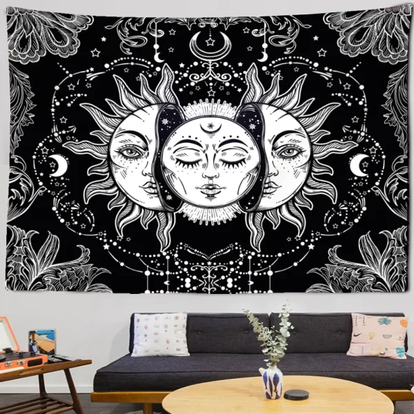 Mandala Tapestry White Black Sun And Moon Tapestry Wall Hanging Tarot Hippie Wall Rugs Dorm Decor Blanket 1