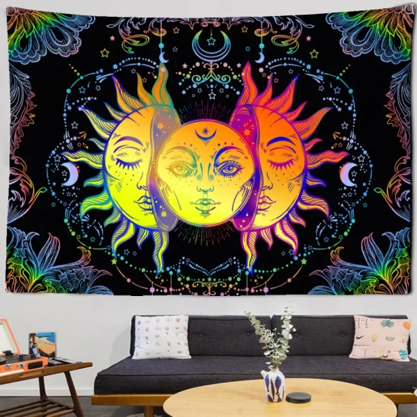 Mandala Tapestry White Black Sun And Moon Tapestry Wall Hanging Tarot Hippie Wall Rugs Dorm Decor Blanket 2
