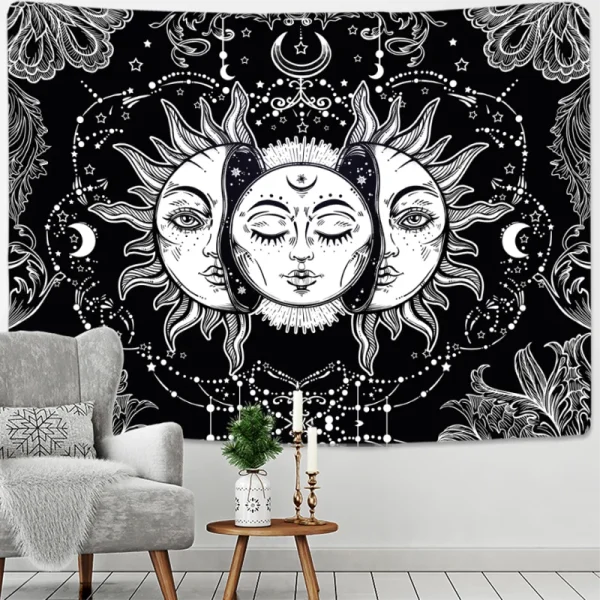 Mandala Tapestry White Black Sun And Moon Tapestry Wall Hanging Tarot Hippie Wall Rugs Dorm Decor Blanket 3