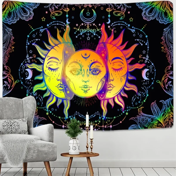 Mandala Tapestry White Black Sun And Moon Tapestry Wall Hanging Tarot Hippie Wall Rugs Dorm Decor Blanket 4
