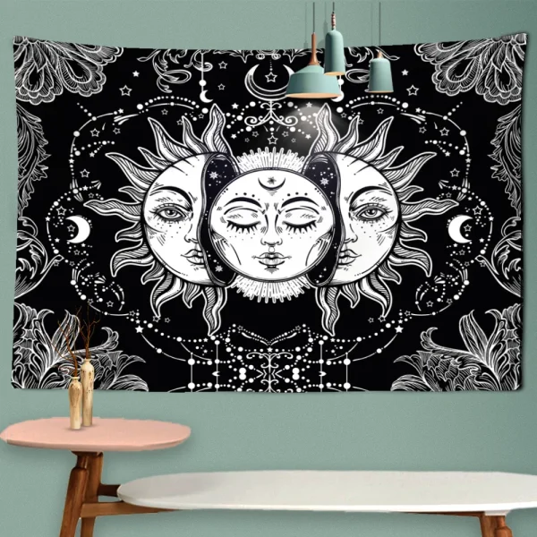 Mandala Tapestry White Black Sun And Moon Tapestry Wall Hanging Tarot Hippie Wall Rugs Dorm Decor Blanket 5