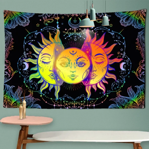 Mandala Tapestry White Black Sun And Moon Tapestry Wall Hanging Tarot Hippie Wall Rugs Dorm Decor Blanket 6