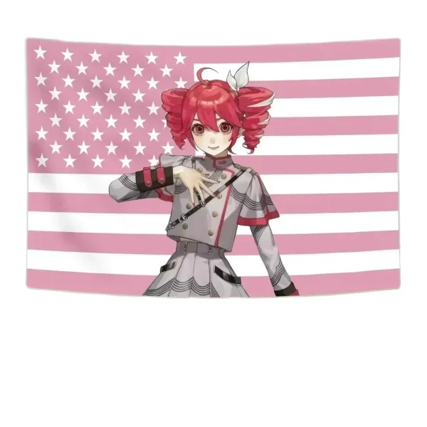 Kasane Teto VOCALOID Tapestry Pink USA Flag Design 3D Embossed Wall Art Anime Decor Bedroom Dorm Living Room Party Backdrop 4
