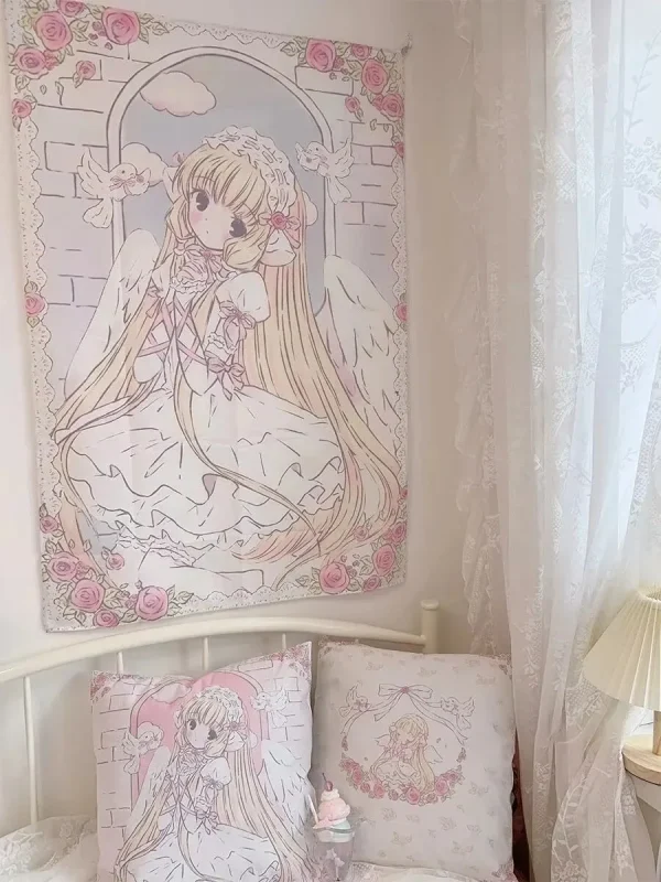 Kawaii Anime Girl Tapestry Wall Hanging Pink Cute Cartoon Style Fantasy Background Home Decorations 1