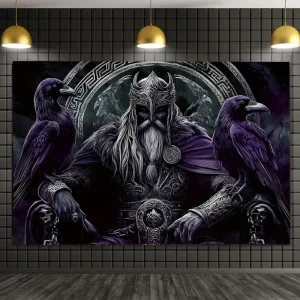 Viking Warrior Raven 3D Knit Polyester Tapestry Living Room Bedroom No Electricity Indoor Decor Shaggy Fabric Wall Hanging 1