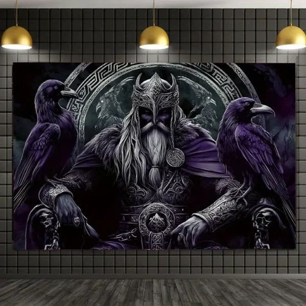 Viking Warrior Raven 3D Knit Polyester Tapestry Living Room Bedroom No Electricity Indoor Decor Shaggy Fabric Wall Hanging 1