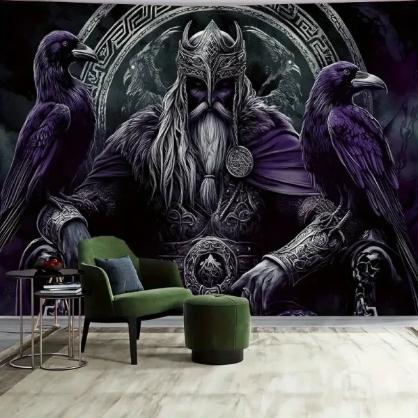 Viking Warrior Raven 3D Knit Polyester Tapestry Living Room Bedroom No Electricity Indoor Decor Shaggy Fabric Wall Hanging 2