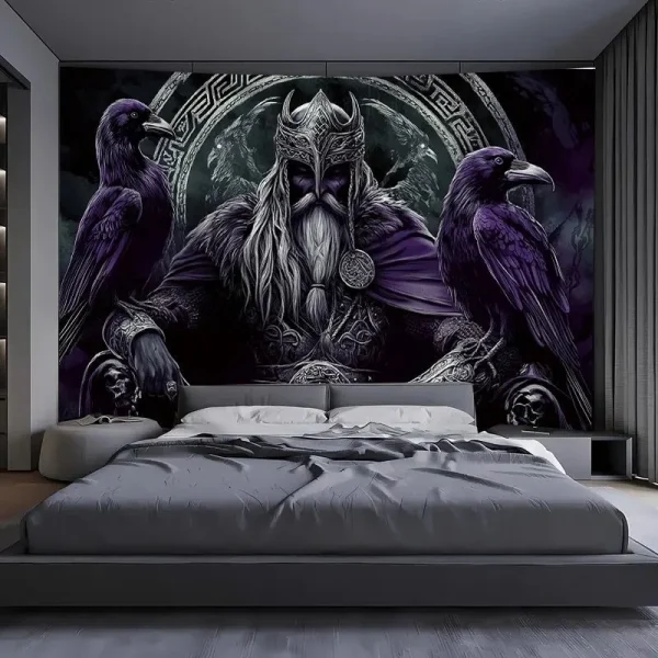 Viking Warrior Raven 3D Knit Polyester Tapestry Living Room Bedroom No Electricity Indoor Decor Shaggy Fabric Wall Hanging 3