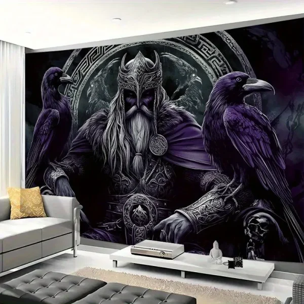Viking Warrior Raven 3D Knit Polyester Tapestry Living Room Bedroom No Electricity Indoor Decor Shaggy Fabric Wall Hanging 4