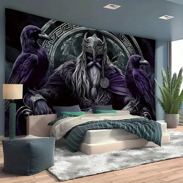 Viking Warrior Raven 3D Knit Polyester Tapestry Living Room Bedroom No Electricity Indoor Decor Shaggy Fabric Wall Hanging 5