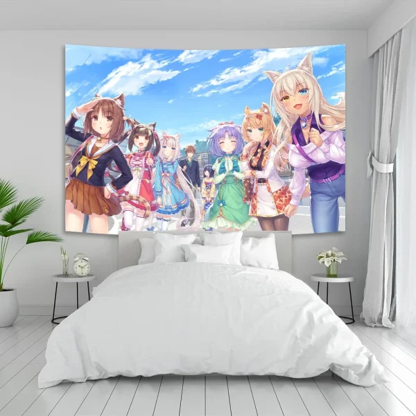 Anime Nekoparas Wall Tapestry Kawaii Background Cloth Wall Decoration Psychedelic Girls' Dormitory Pink Room Banner 3