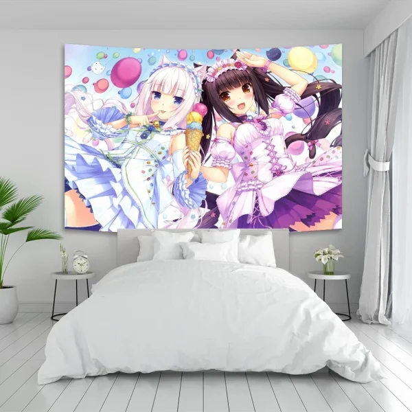 Anime Nekoparas Wall Tapestry Kawaii Background Cloth Wall Decoration Psychedelic Girls' Dormitory Pink Room Banner 4
