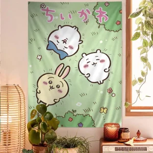 Cute Cartoon Chiikawa Tapestry Anime Tapestry Hanging Tarot Hippie Wall Rugs Dorm Wall Hanging Sheets 1