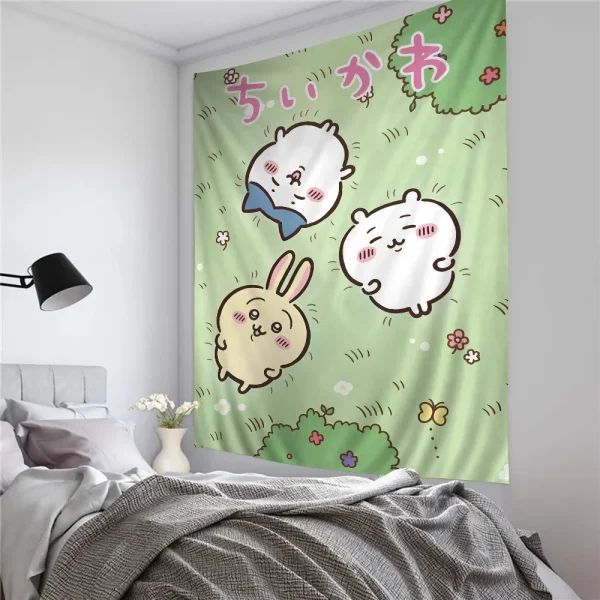Cute Cartoon Chiikawa Tapestry Anime Tapestry Hanging Tarot Hippie Wall Rugs Dorm Wall Hanging Sheets 2