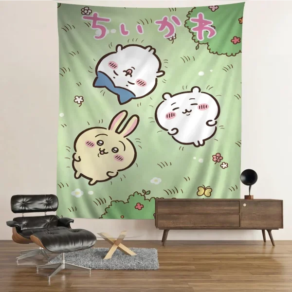 Cute Cartoon Chiikawa Tapestry Anime Tapestry Hanging Tarot Hippie Wall Rugs Dorm Wall Hanging Sheets 3
