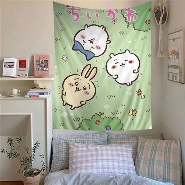 Cute Cartoon Chiikawa Tapestry Anime Tapestry Hanging Tarot Hippie Wall Rugs Dorm Wall Hanging Sheets 5