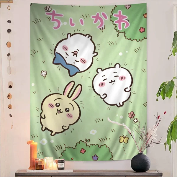Cute Cartoon Chiikawa Tapestry Anime Tapestry Hanging Tarot Hippie Wall Rugs Dorm Wall Hanging Sheets 6
