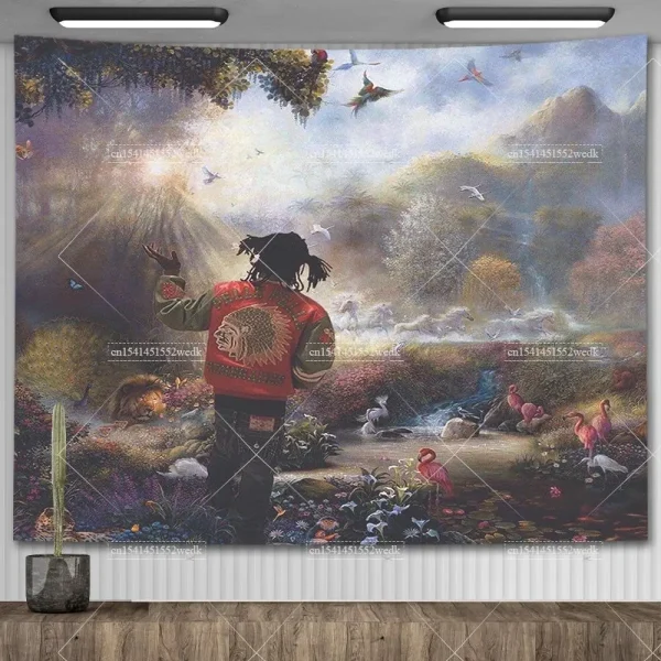 Chief Keef In The Garden Of Eden Wall Hanging Tapestry Hippie HipPop Rapper Tapestries Meme Aesthetic Bedroom Decoration 1