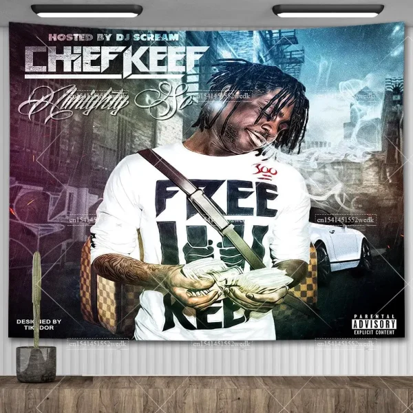 Chief Keef In The Garden Of Eden Wall Hanging Tapestry Hippie HipPop Rapper Tapestries Meme Aesthetic Bedroom Decoration 3