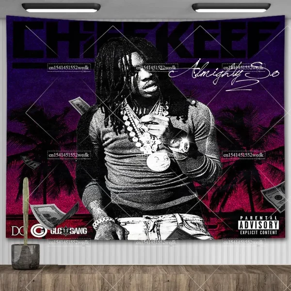 Chief Keef In The Garden Of Eden Wall Hanging Tapestry Hippie HipPop Rapper Tapestries Meme Aesthetic Bedroom Decoration 5