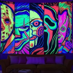 Artcreator Halloween Wall Decor Trippy Blacklight Horror Face 3d Printing Tapestry Mens The Dark Party Bedroom Living Room Dorm 1
